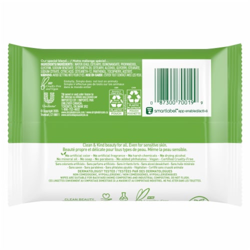 Simple Kind to Skin Cleansing Facial Cleansing Wipes Perspective: left