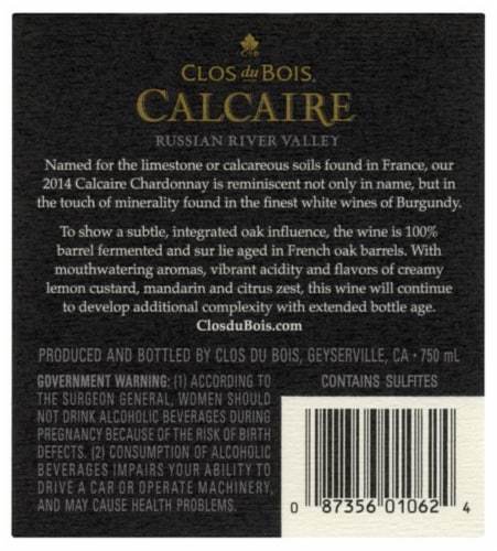Clos Du Bois Calcaire Chardonnay White Wine Perspective: left