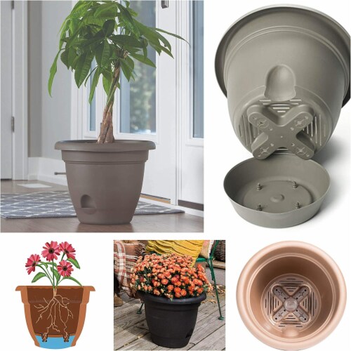 Bloem LP08908 8 in. Lucca Self Watering Planter with Saucer, Charcoal Perspective: left