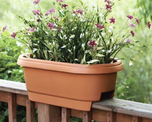 Fiskars 24 in. Clay Deck Rail Planter Perspective: left