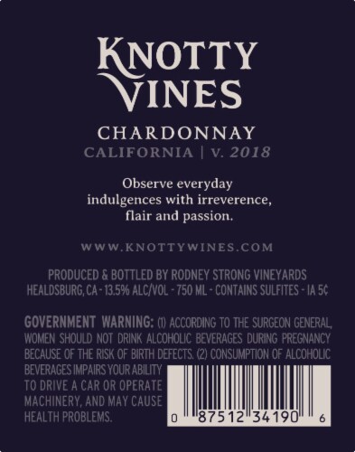 Knotty Vines Chardonnay White Wine Perspective: left