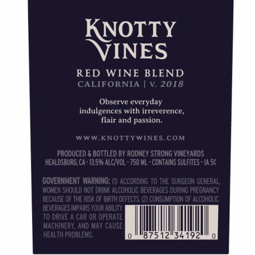 Knotty Vines Red Blend Wine Perspective: left