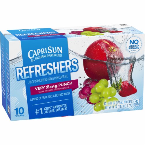 Capri Sun Refreshers Very Berry Punch Juice Drink Blend Pouches Perspective: left