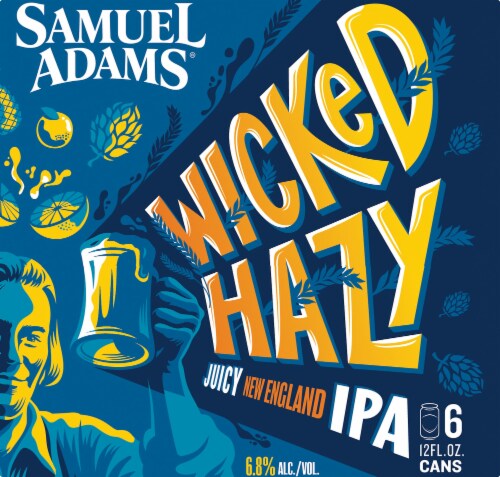 Samuel Adams Wicked Hazy Juicy New England IPA Beer Perspective: left