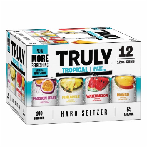 TRULY Hard Seltzer Tropical Variety Mix Pack Perspective: left