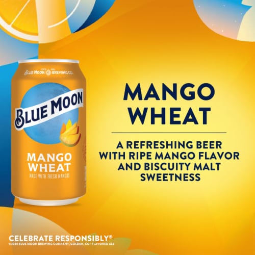 Blue Moon Mango Wheat Ale Fruity Craft Beer Perspective: left