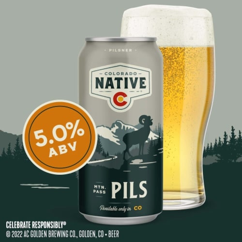 Colorado Native Mtn. Pass Pilsner Beer Cans Perspective: left