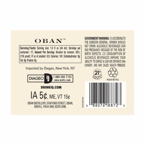 Oban Whisky - Single Malt Scotch 11YO SR Perspective: left