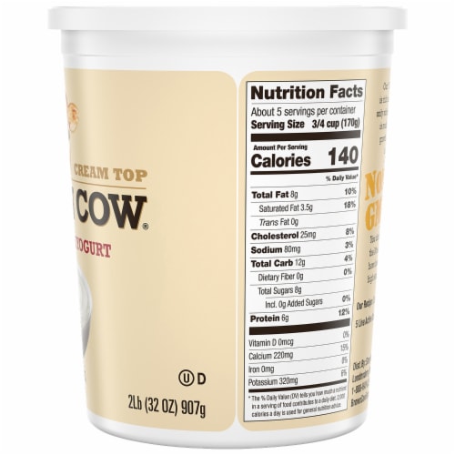 Brown Cow® Cream Top Plain Whole Milk Yogurt Tub Perspective: left