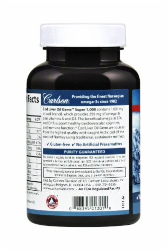 Carlson Super Cod Liver Oil Soft Gels 1000mg Perspective: left