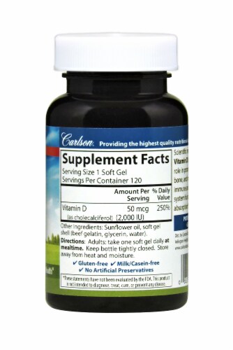 Carlson Vitamin D Dietary Supplement Softgels Perspective: left