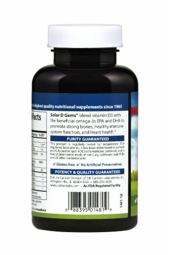 Carlson® Solar D Gems® Vitamin D3 Softgels 4000IU Perspective: left