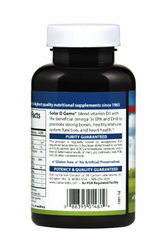 Carlson® Solar D Gems® Vitamin D3 Softgels 4000IU Perspective: left