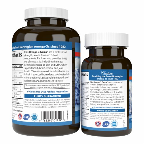 Carlson Elite Omega-3 Gems Soft Gels Perspective: left