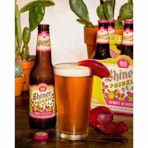 Shiner Prickly Pear Lager Craftl Beer Perspective: left