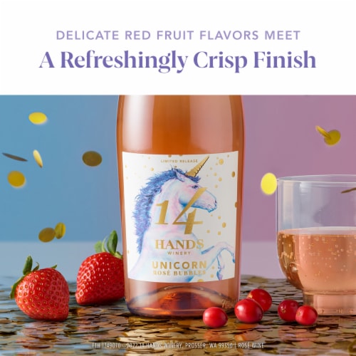 14 Hands Unicorn Rosé Bubbles Washington Sparkling Rosé Wine Perspective: left