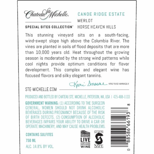Chateau Ste Michelle Canoe Ridge Estate Merlot Washington Red Wine Perspective: left