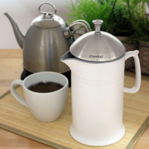 Chantal® White Ceramic French Press Perspective: left