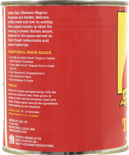 Bella Terra Organic Italian Whole Peeled Tomatoes Perspective: left