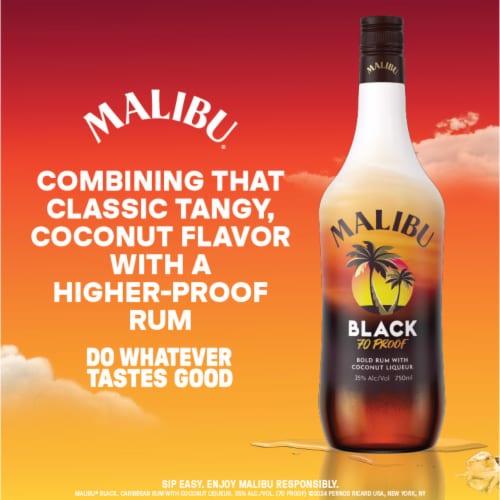 Malibu Black Coconut Flavored Rum Perspective: left