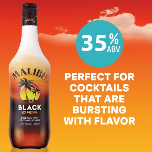 Malibu Black Coconut Rum Perspective: left