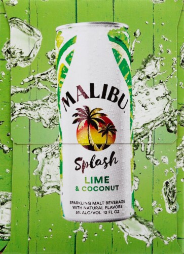 Malibu Splash Lime and Coconut Flavored Hard Beverage Perspective: left