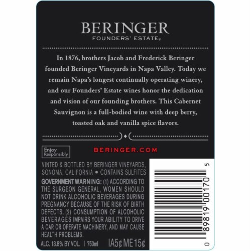 Beringer Founders' Estate Cabernet Sauvignon California Red Wine Perspective: left