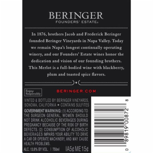 Beringer Founders' Estate Merlot Red Wine Perspective: left