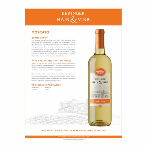 Beringer Main & Vine Moscato California White Wine Perspective: left