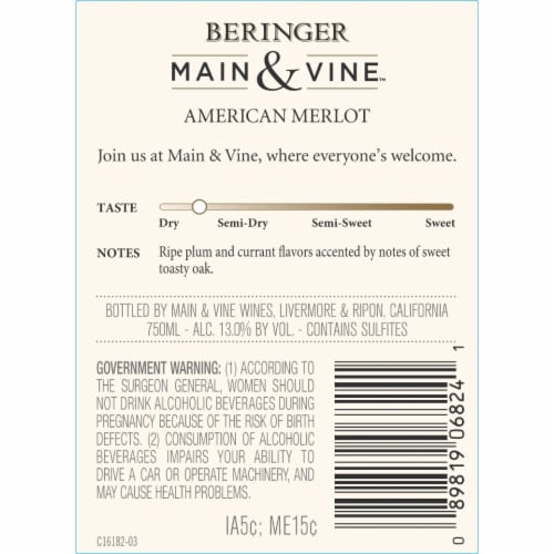 Beringer Main & Vine Merlot California Red Wine