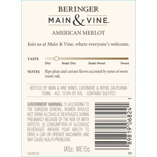 Beringer Main & Vine Merlot California Red Wine Perspective: left
