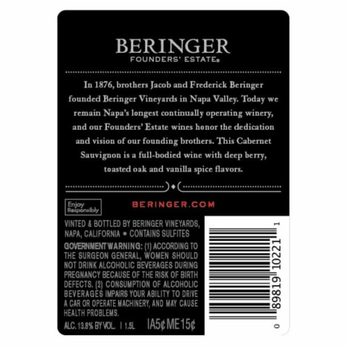 Beringer Founders' Estate Cabernet Sauvignon California Red Wine Perspective: left