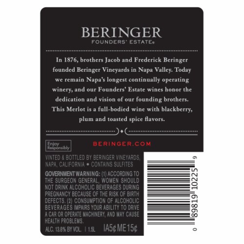 Beringer Founders' Estate Merlot California Red Wine Perspective: left