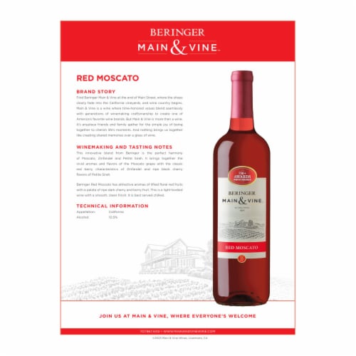 Beringer Main & Vine Red Moscato Wine Perspective: left