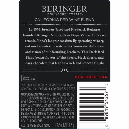 Beringer Founders' Estate Dark Red Blend California Wine Perspective: left
