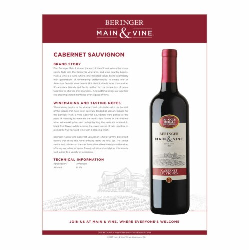 Beringer Main & Vine Cabernet Sauvignon California Red Wine Perspective: left