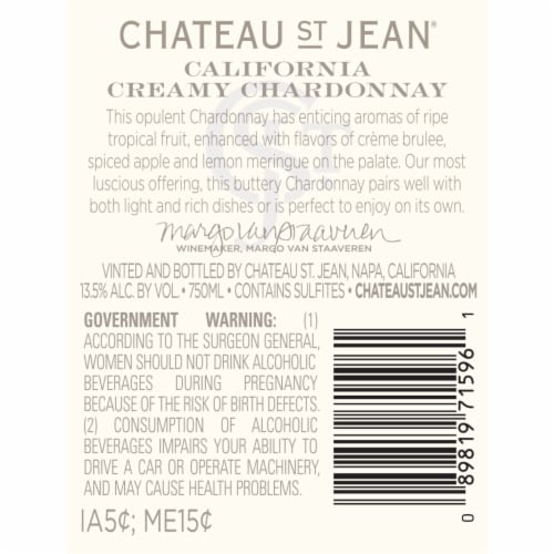 Chateau St. Jean Creamy Chardonnay California White Wine Perspective: left