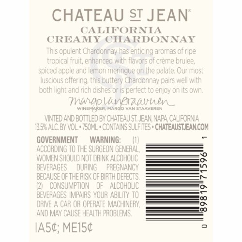 Chateau St. Jean Creamy Chardonnay California White Wine Perspective: left