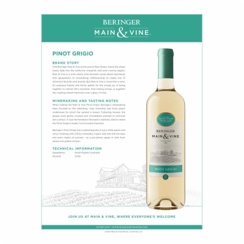 Beringer Main & Vine Pinot Grigio White Wine Perspective: left