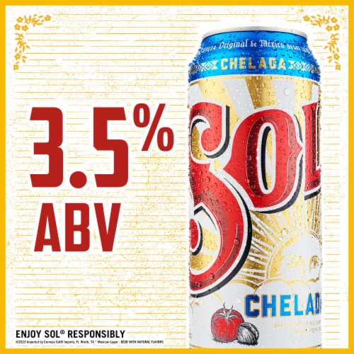 Sol Chelada Flavored Mexican Beer Single Can Perspective: left