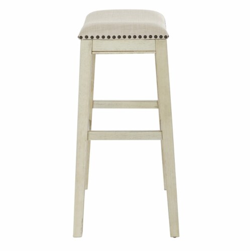 Saddle Stool 30 in Beige Fabric and Antique White Base 2 Pack 1