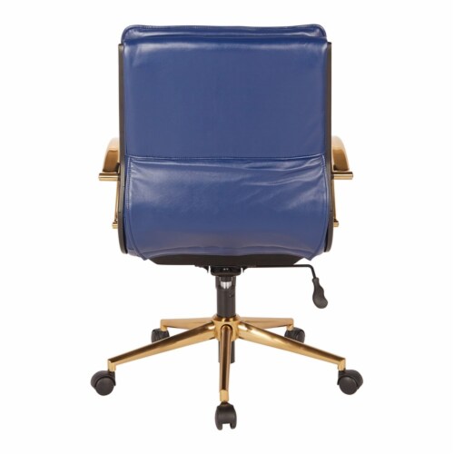 Mid-Back Faux Leather Chair with Gold Finish in Navy Faux Leather Perspective: left
