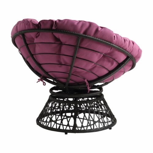 Papasan Chair with Purple cushion and Gray Wicker Resin Frame Perspective: left