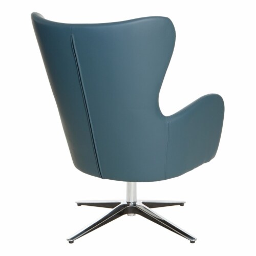 Wilma Swivel Armchair in Dillon Blue Faux Leather with 4 Star Aluminum Base Perspective: left