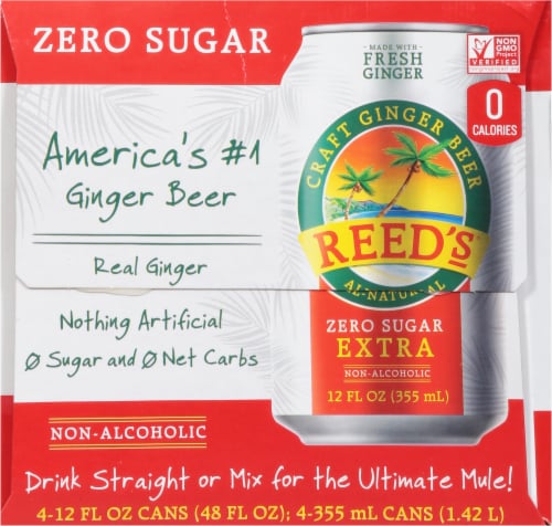 Reed's® Zero Sugar Extra Ginger Beer Cans Perspective: left