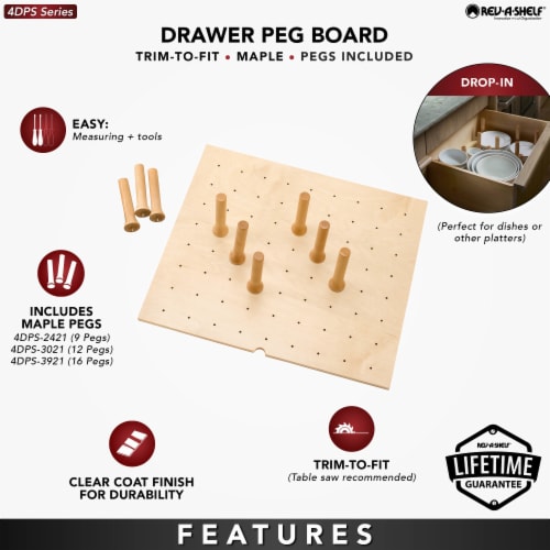 Rev-A-Shelf 39x21 Trimmable Pegboard Drawer Organizer with 16 Pegs, 4DPS-3021 Perspective: left