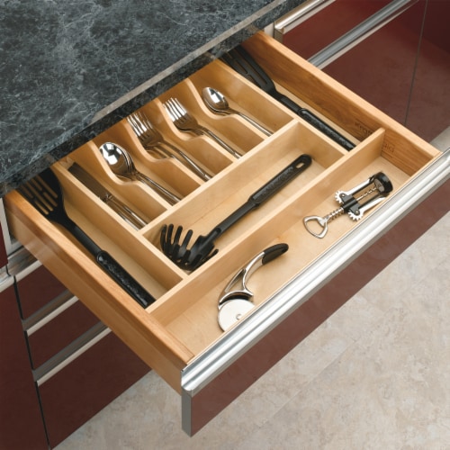 Rev-A-Shelf 4WCT-3 Tall Wood Cutlery 9 Compartment Tray Cabinet Insert, Maple Perspective: left
