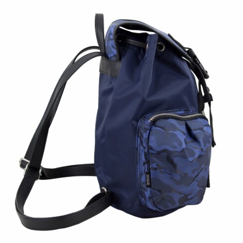Bodhi Microfiber Fashion Drawstring Flap Backpack - Navy Camo Perspective: left