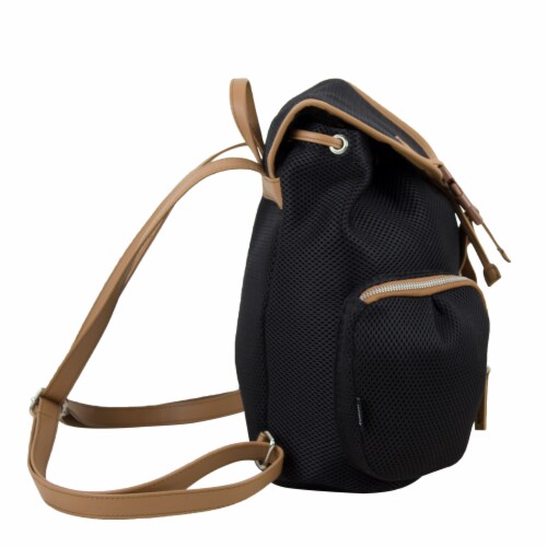 Bodhi Drawstring Flap Backpack - Black Perspective: left