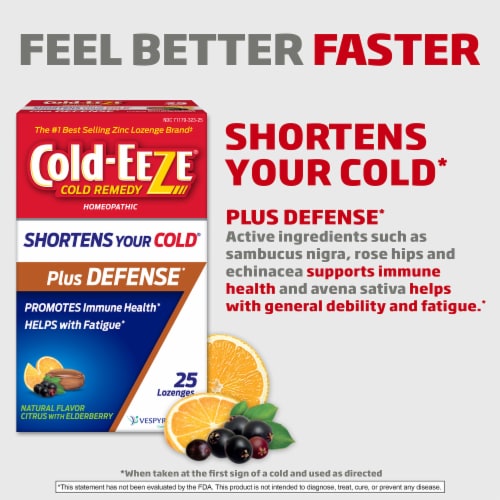 Cold-EEZE Plus Defense Natural Citrus with Elderberry Homeopathic Cold Remedy Zinc Lozenges Perspective: left
